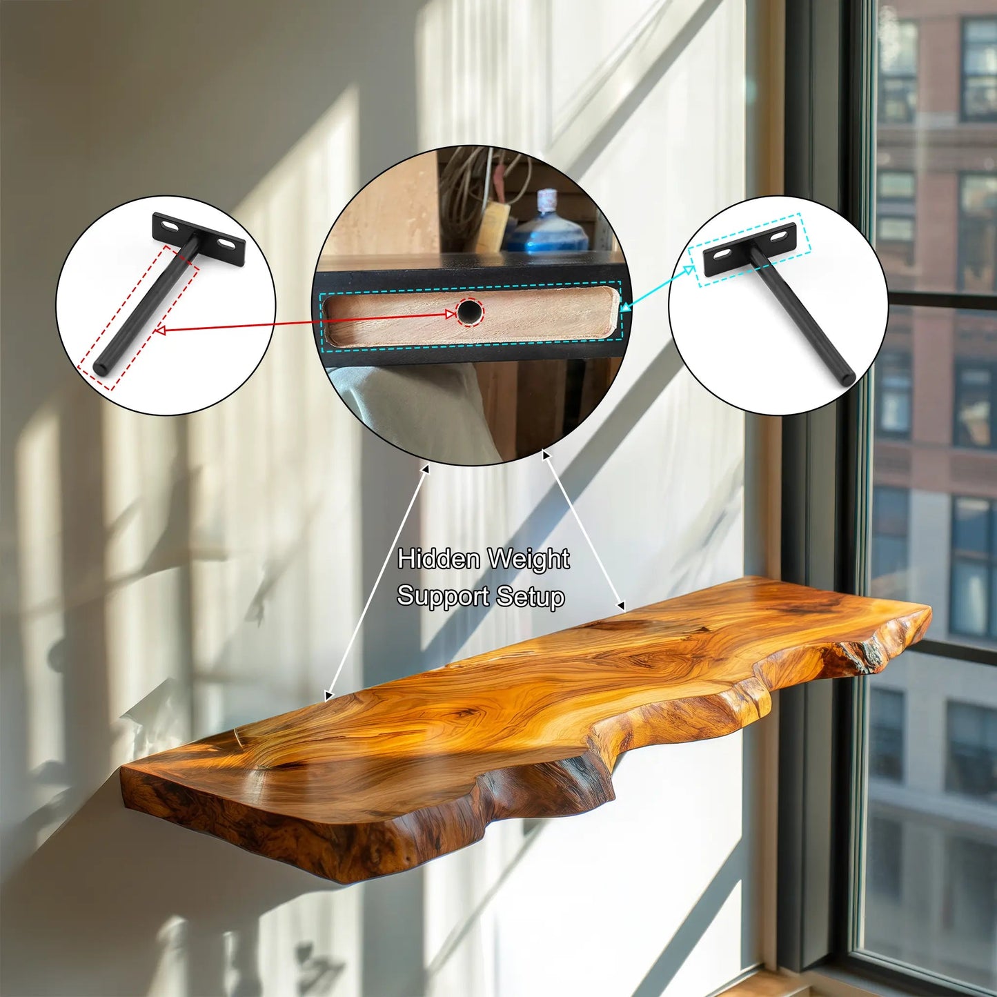 Kelvion Live Edge Solid Wood Floating Shelf SPA101010 Kitchnce