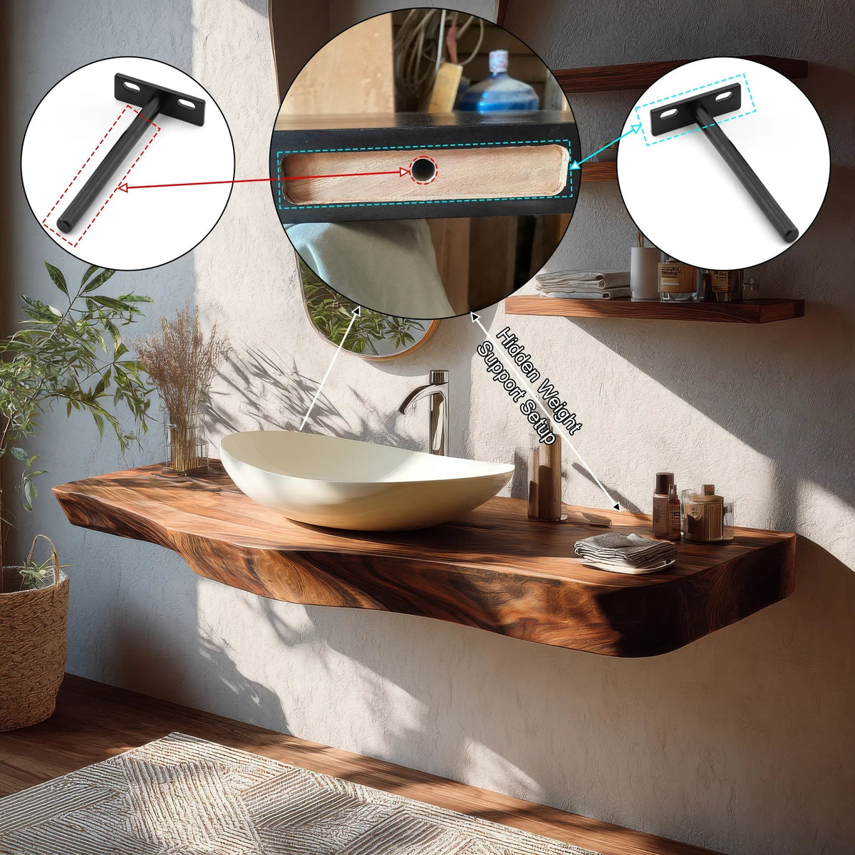 Korveth Live Edge Solid Wood Floating Bathroom Vanity SPA965869 Kitchnce