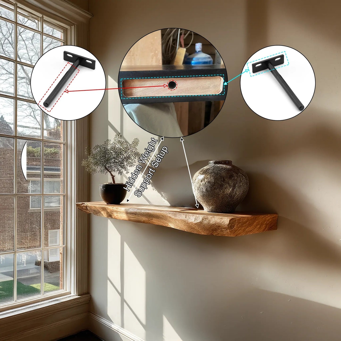 Korvyn Live Edge Solid Wood Floating Shelf SPA209520 Kitchnce
