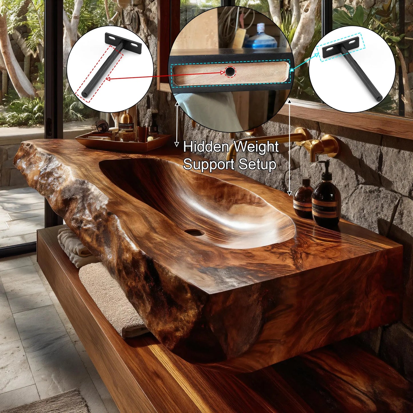 Larevyn Live Edge Solid Wood Floating Bathroom Vanity with Integrated Sink SPA364436 Kitchnce