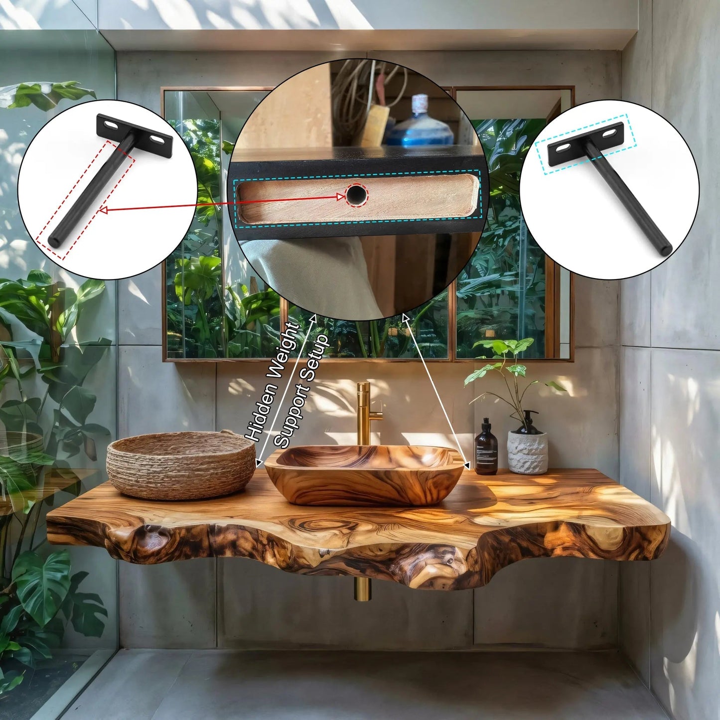 Lioren Live Edge Solid Wood Floating Bathroom Vanity SPA318184 Kitchnce
