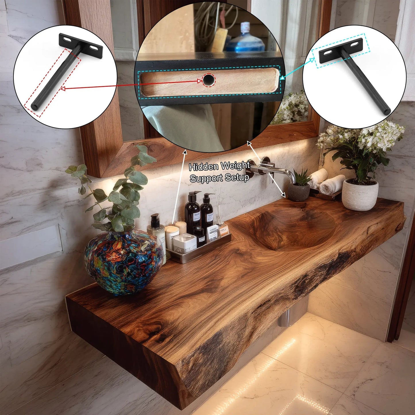 Luvorin Live Edge Solid Wood Floating Bathroom Vanity with Integrated Sink SPA653297 Kitchnce
