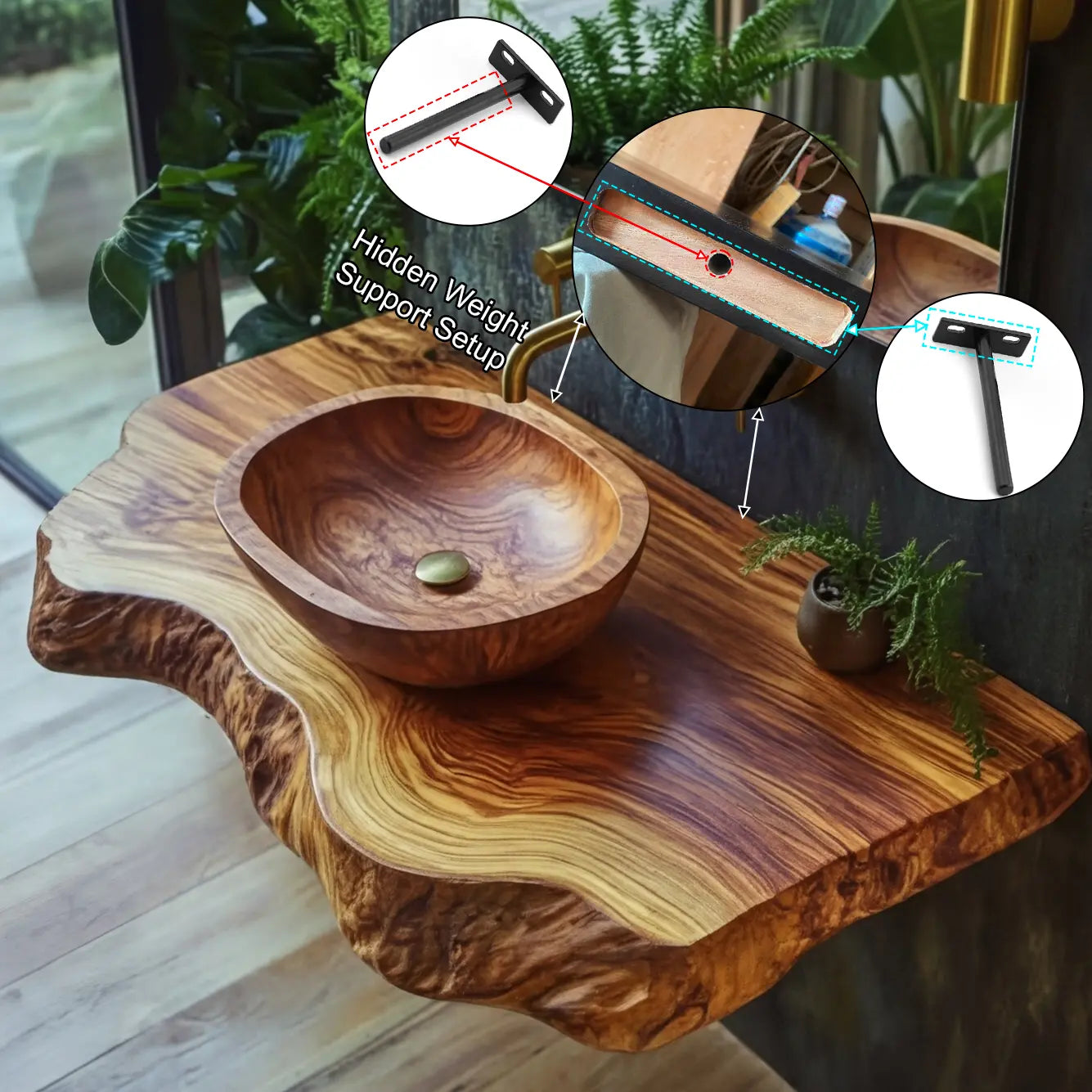 Norevia Live Edge Solid Wood Floating Bathroom Vanity SPA353543 Kitchnce