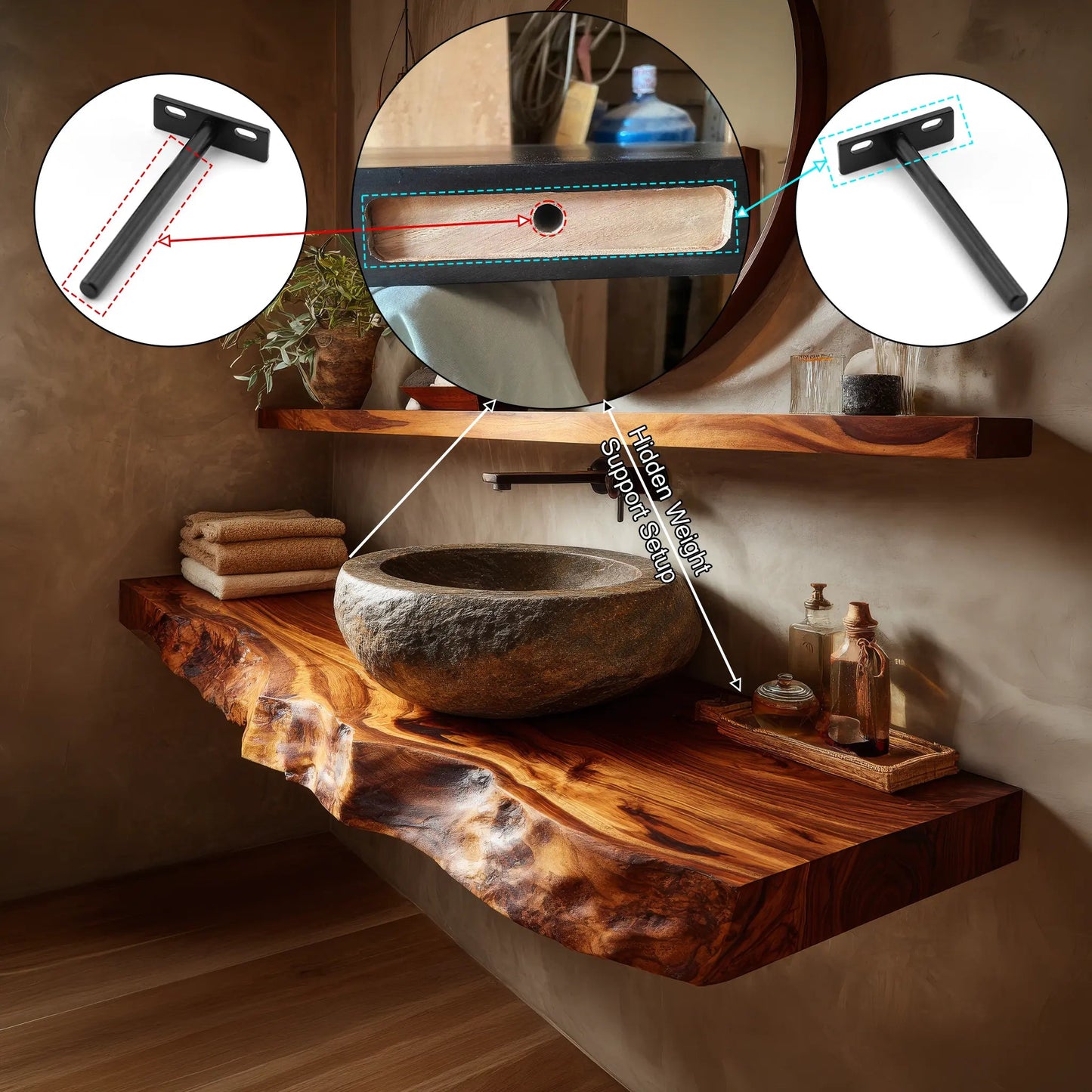 Norevyn Live Edge Solid Wood Floating Bathroom Vanity SPA965428 Kitchnce