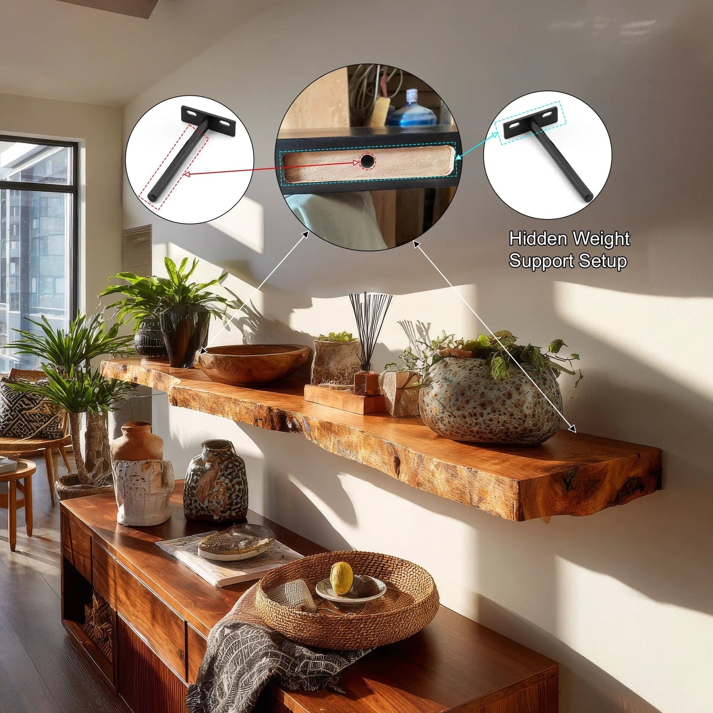 Norvane Live Edge Solid Wood Floating Shelf SPA129236 Kitchnce