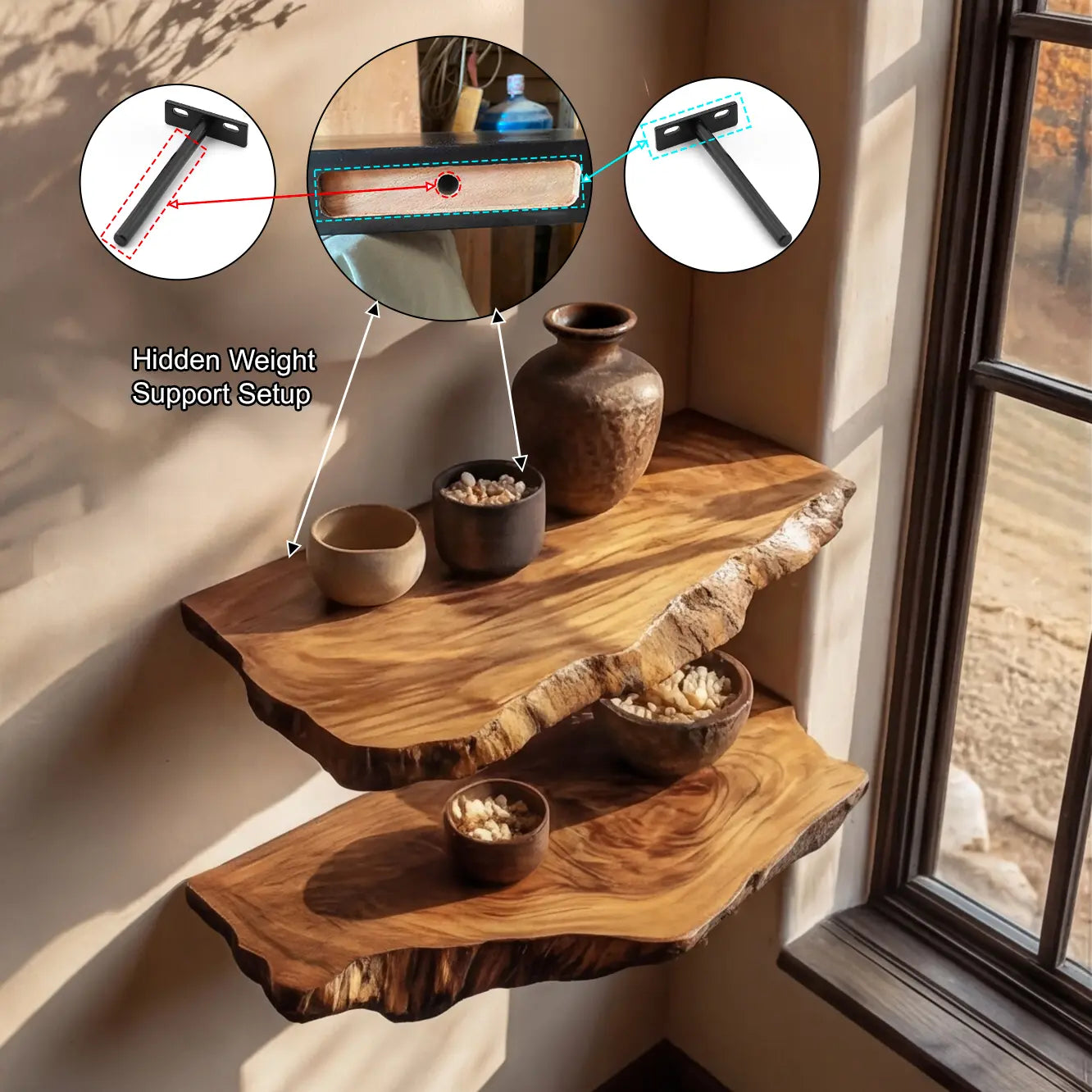 Norvella Live Edge Solid Wood Floating Shelf SPA583831 Kitchnce