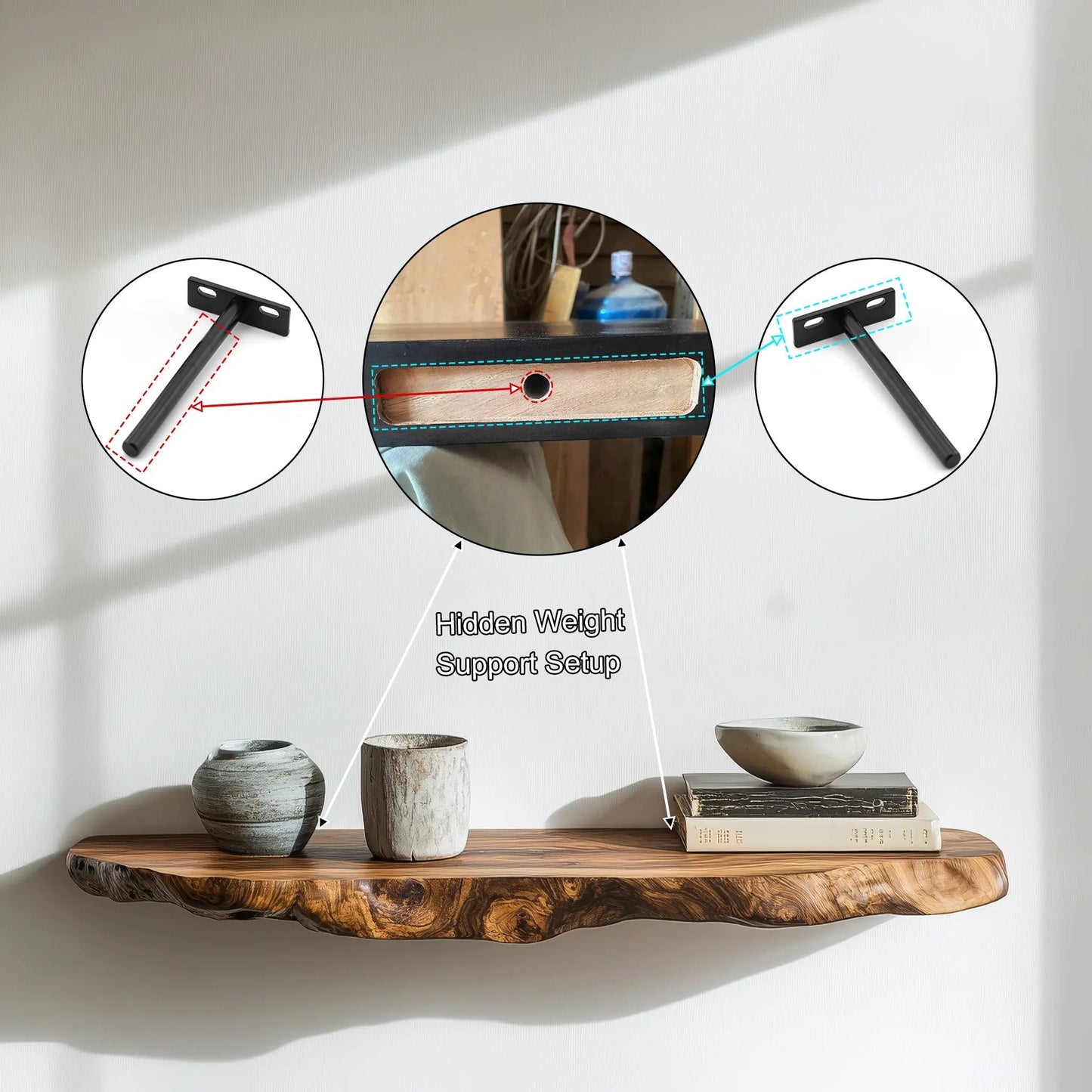 Norvyn Live Edge Solid Wood Floating Shelf SPA653921 Kitchnce
