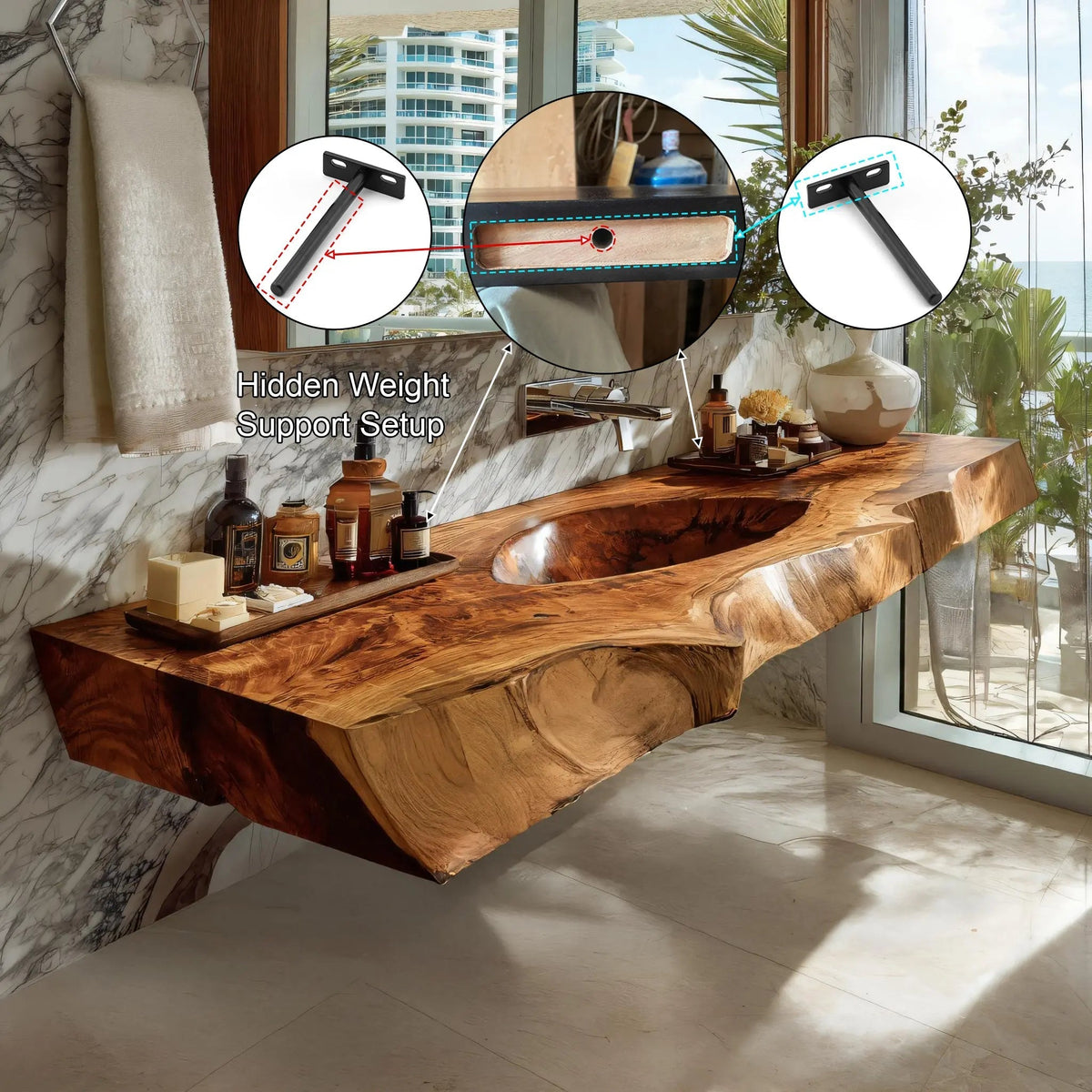 Orlith Live Edge Solid Wood Floating Bathroom Vanity with Integrated Sink SPA665452 Kitchnce