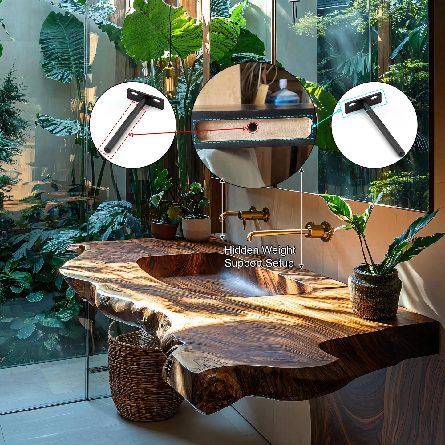 Orvella Live Edge Solid Wood Floating Bathroom Vanity with Integrated Sink SPA395554 Kitchnce