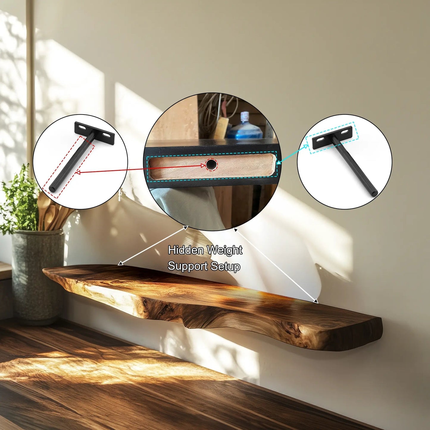 Orveth Live Edge Solid Wood Floating Shelf SPA524698 Kitchnce