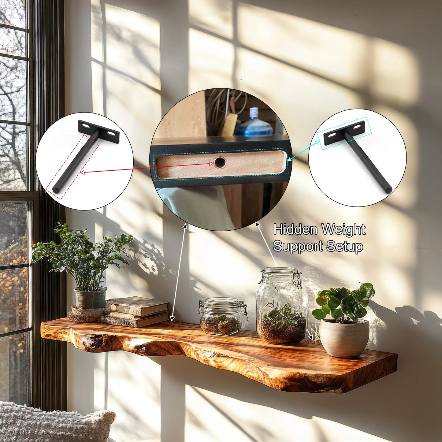 Orvino Live Edge Solid Wood Floating Shelf SPA369492 Kitchnce