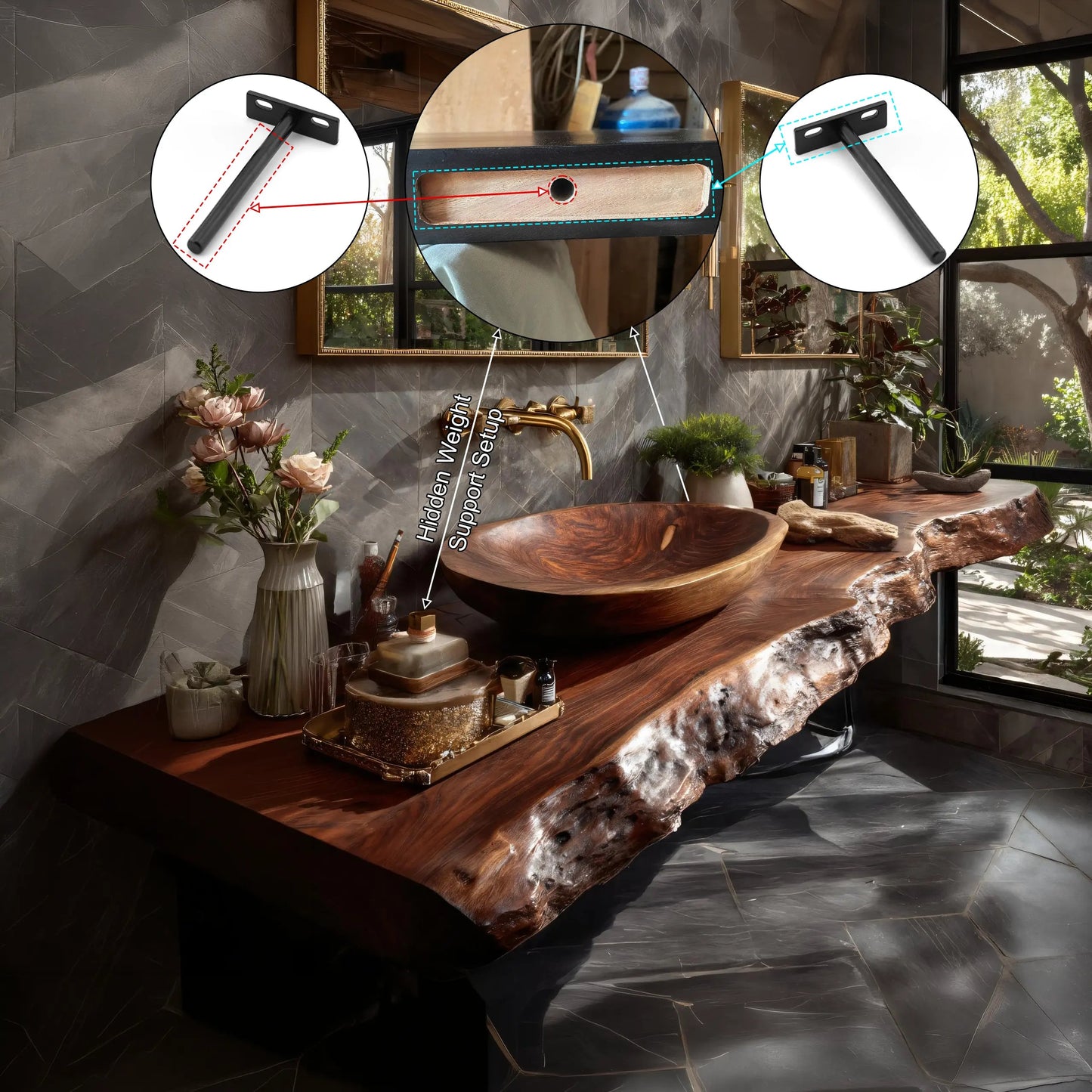 Orvyn Live Edge Solid Wood Floating Bathroom Vanity SPA524639 Kitchnce