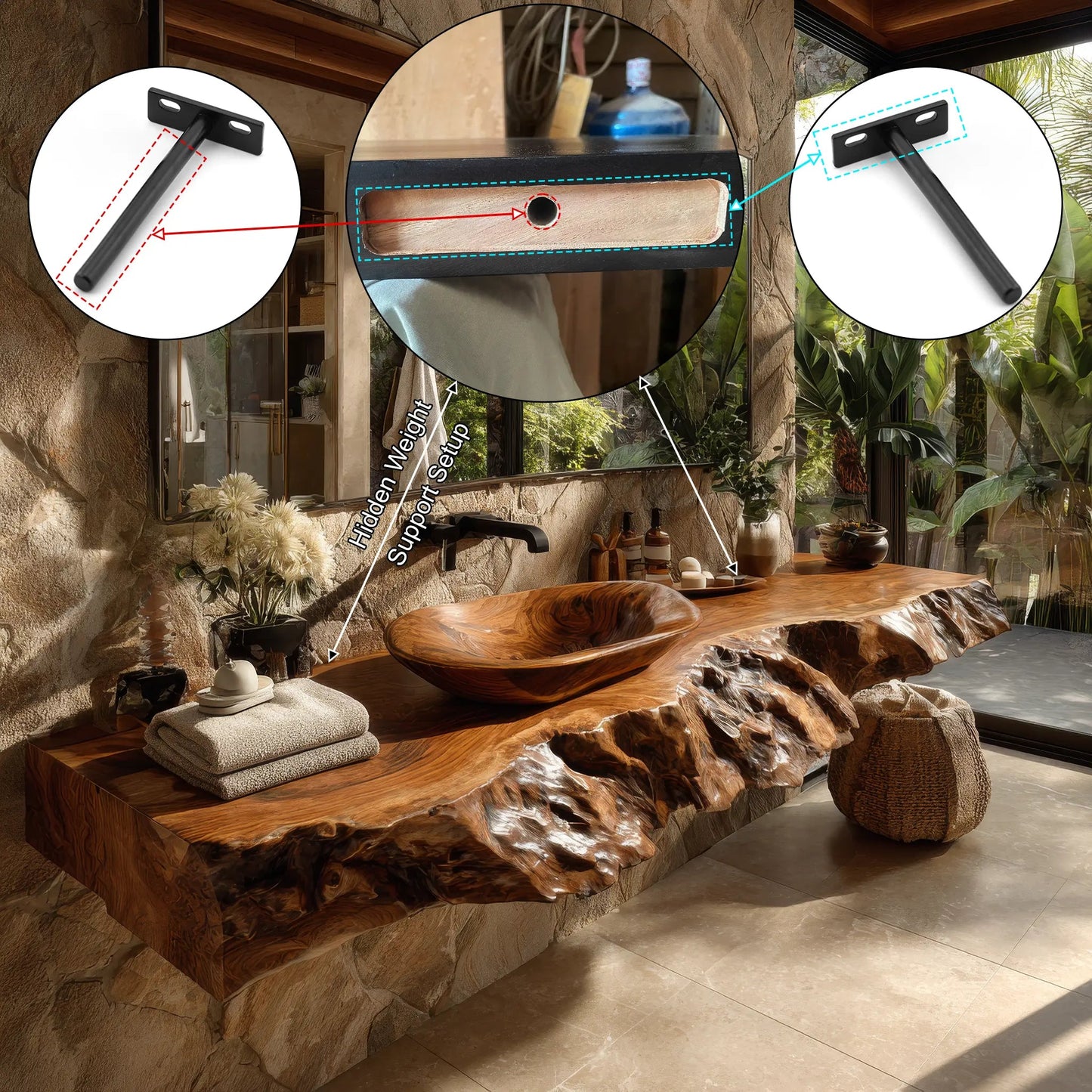 Ravello Live Edge Solid Wood Floating Bathroom Vanity SPA752301 Kitchnce