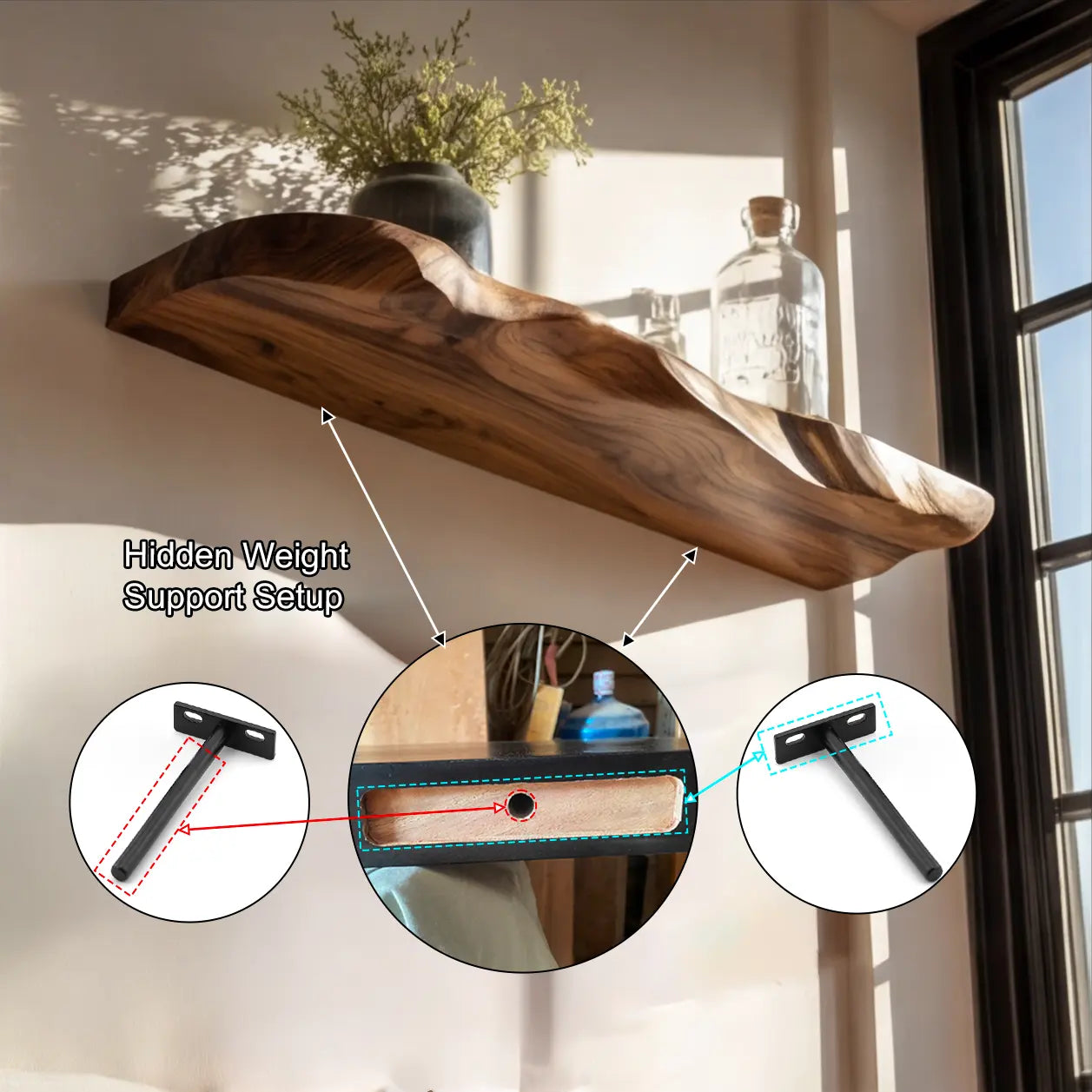 Ravello Live Edge Solid Wood Floating Shelf SPA589354 Kitchnce