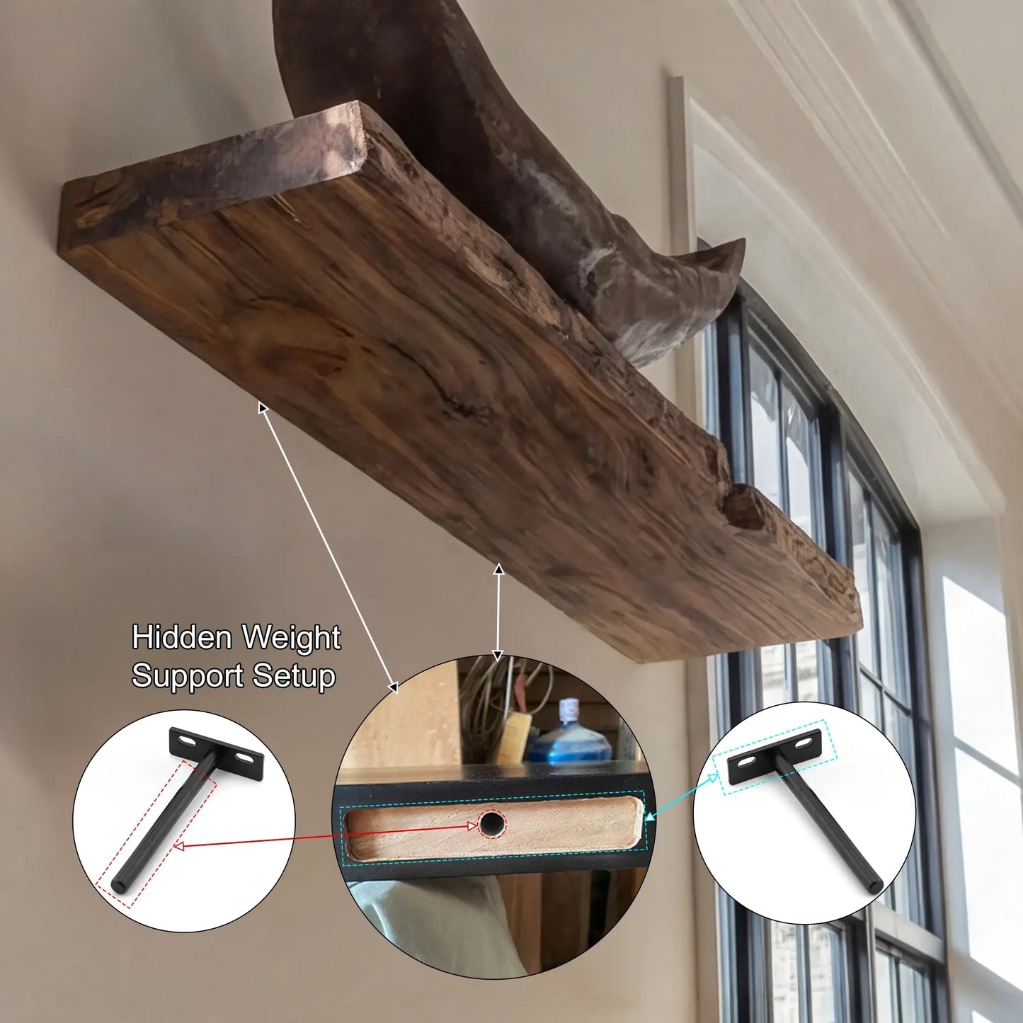 Rovano Live Edge Solid Wood Floating Shelf SPA935932 Kitchnce
