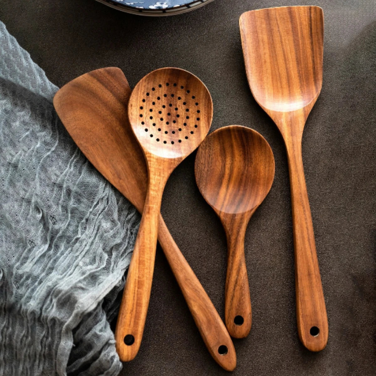 Eco-Friendly Wooden Spoon Set for Kitchen – Durable Best Wooden Cooking Utensils & Spatula Set for Stirring, Frying & Serving with Storage Bucket
