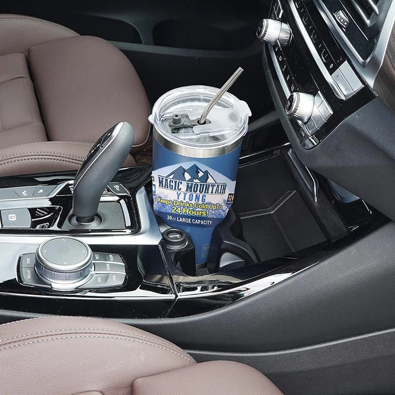 Magic Mountain Stainless Steel Water Bottle - 30oz Vacuum Insulated Tumbler with Straw & BPA-Free Splash-Proof Lid - (Keeps Drinks Hot for 6 Hours & Cold for 12 Hours)