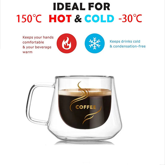 200ml Double Wall Coffee Cup – Lightweight, Heat-Resistant, Scratch-Resistant Transparent Coffee Cup for Latte, Espresso & Tea – Perfect for Hot & Cold Drink
