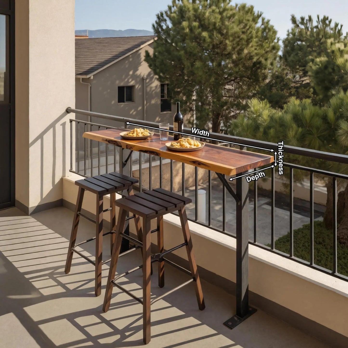 Rustic Live Edge Balcony Bar Table For Rail Mount Patio Or Apartment Deck Kitchnce