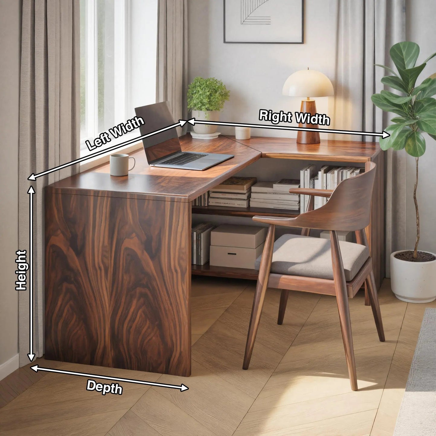 Modern L Shaped Wooden Desk With Bookshelf For Home Office Or Study Kitchnce