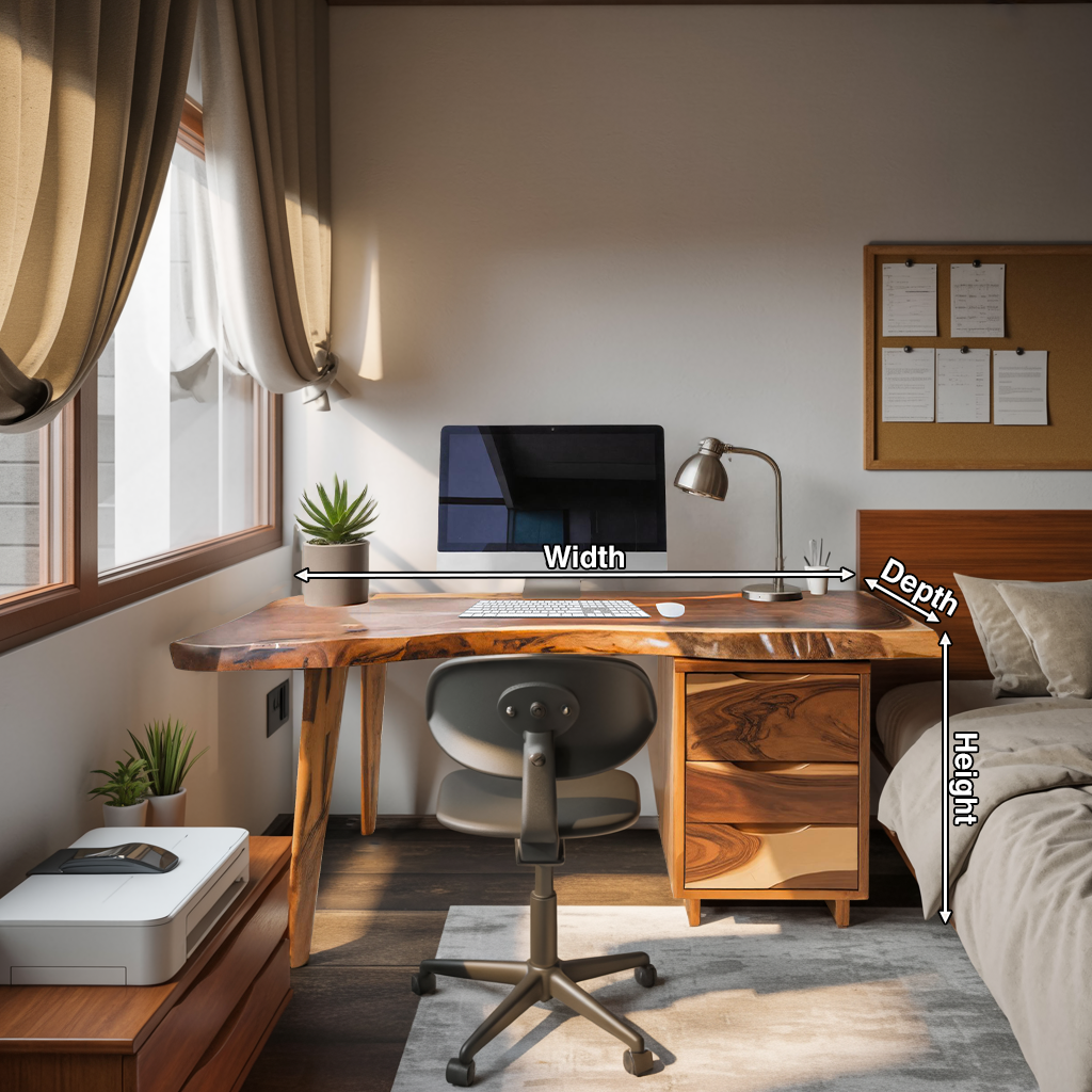 Modern Live Edge Wooden Desk With Drawers For Home Office Or Studio Kitchnce