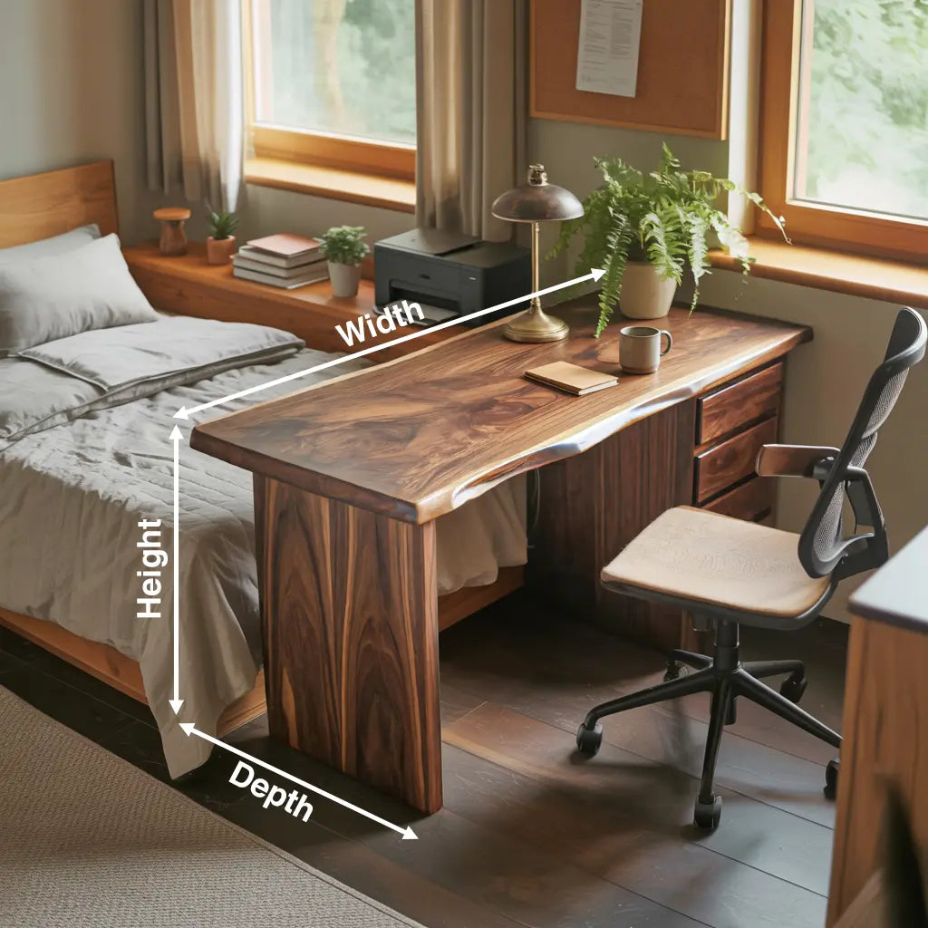 Rustic Live Edge Wooden Desk With Drawers For Home Office Or Study Kitchnce