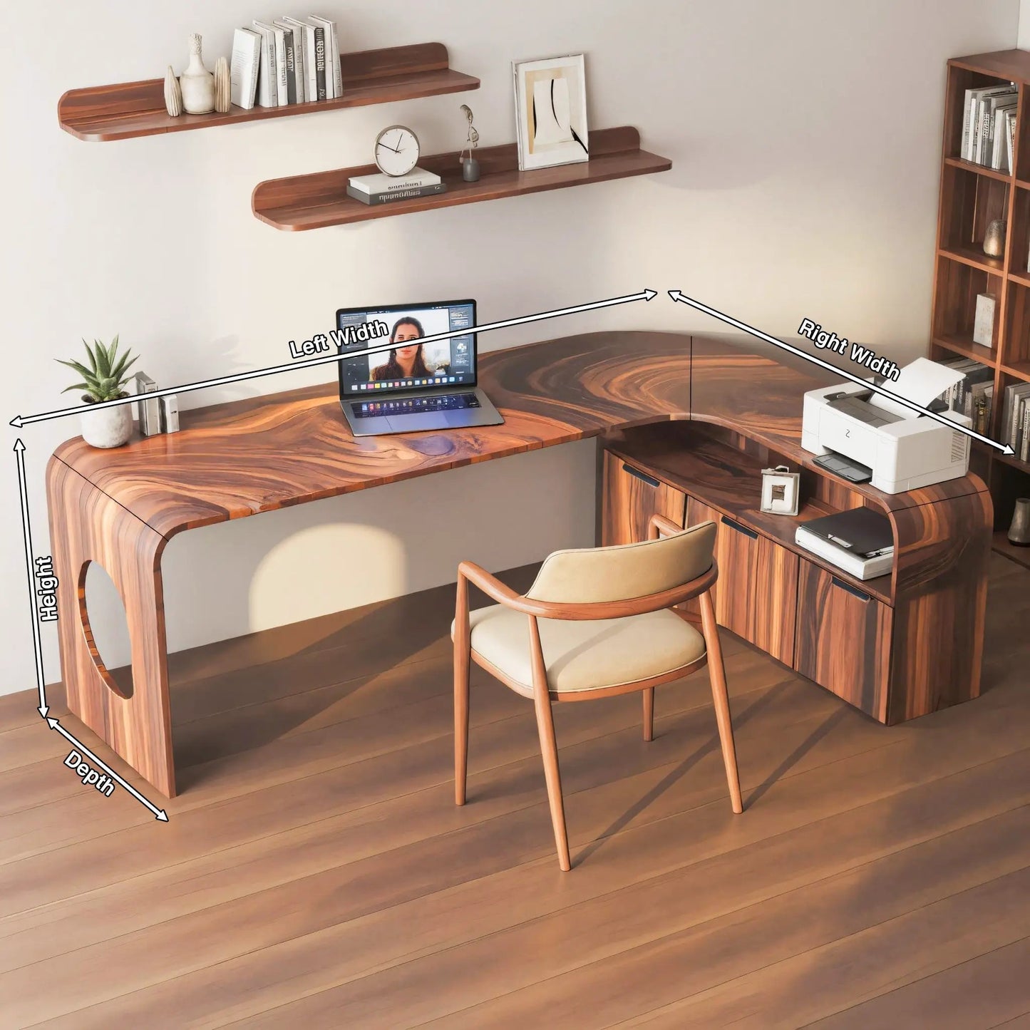 Modern L Shaped Wooden Desk With Rounded Corners For Executive Office Kitchnce