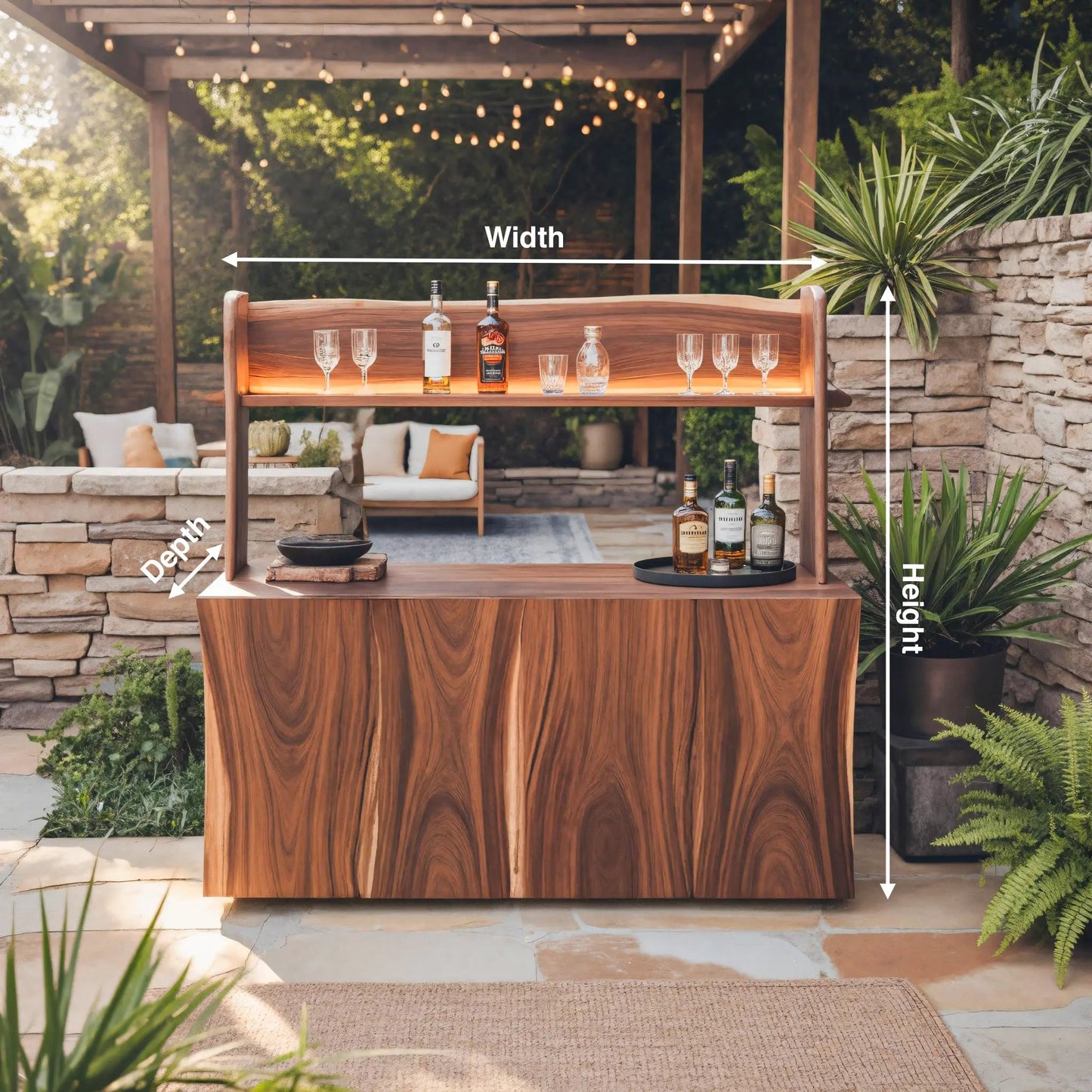 Outdoor Live Edge Bar Table With Curved Shelf For Patio Or Garden Kitchnce