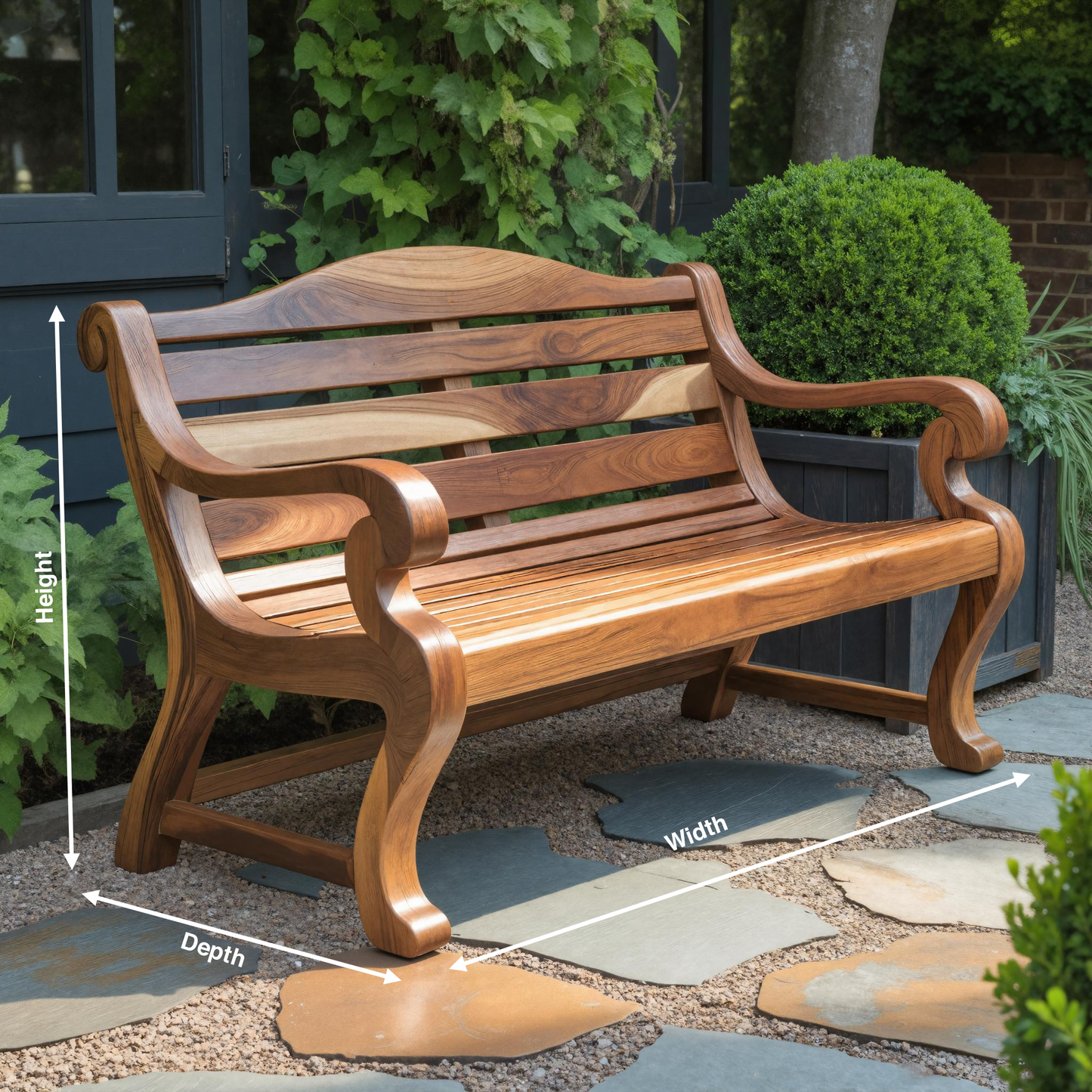 Classic Curved Wood Garden Bench With Sculpted Arms For Patio Or Entryway Kitchnce
