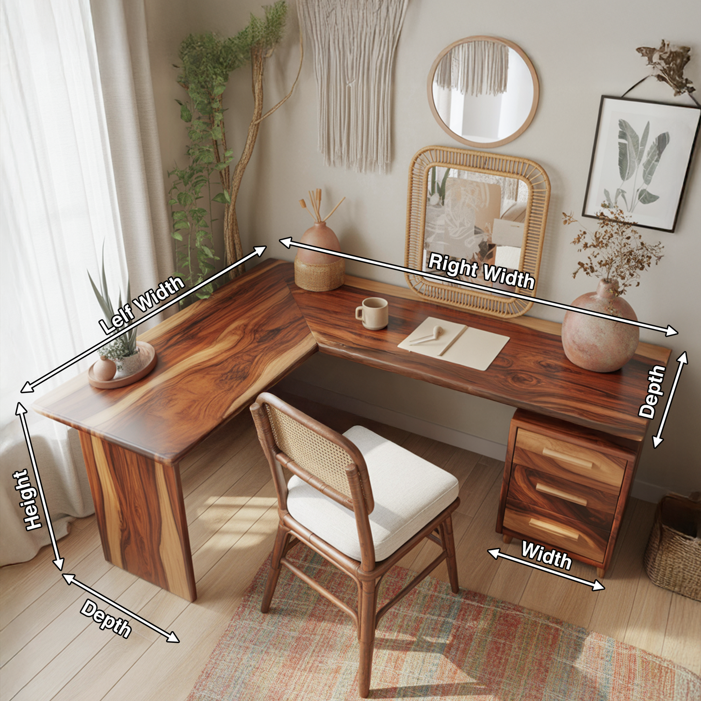Modern L Shaped Wood Desk With Drawers For Home Office Or Vanity Kitchnce