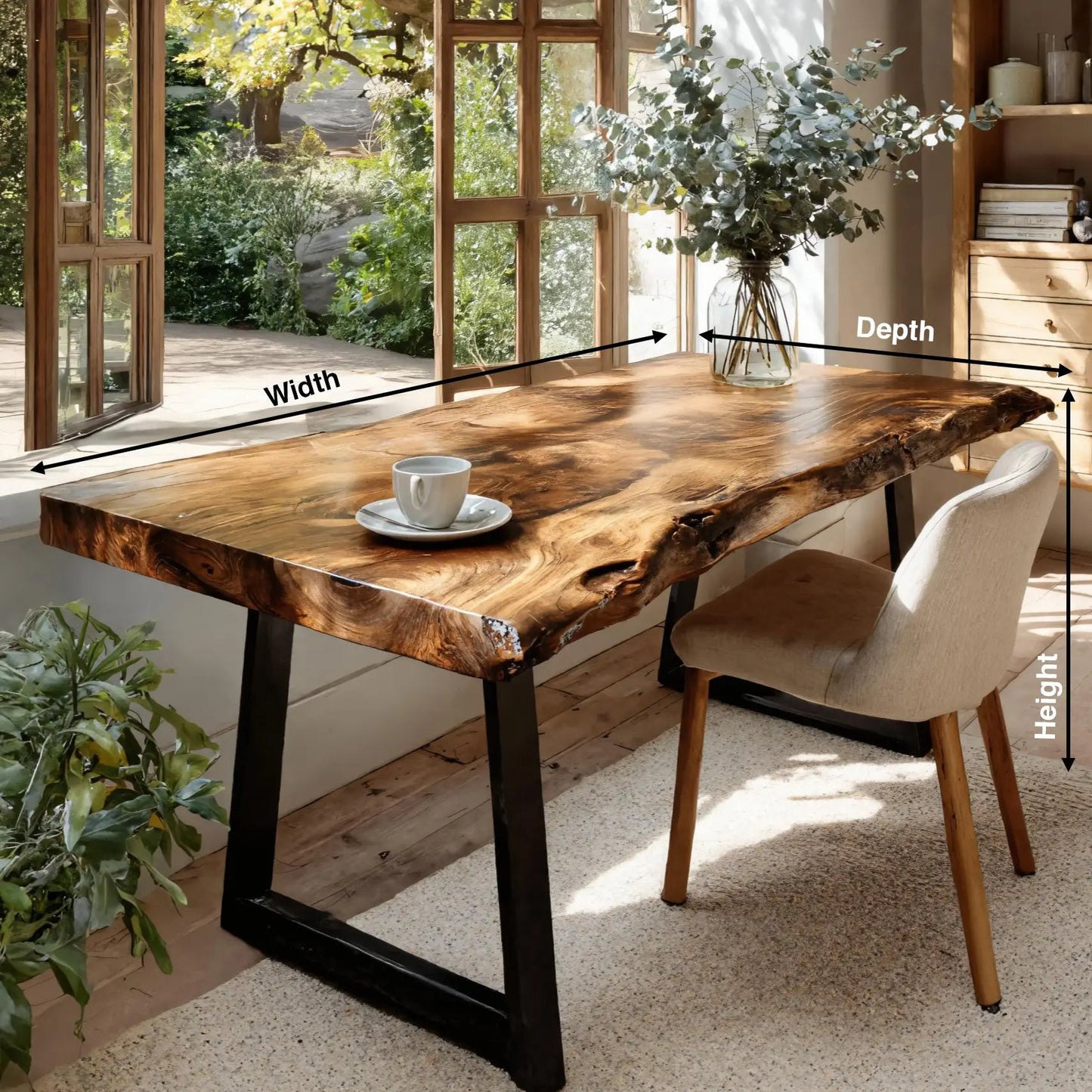 Modern Live Edge Wooden Desk With Metal Legs For Home Office Or Studio Kitchnce