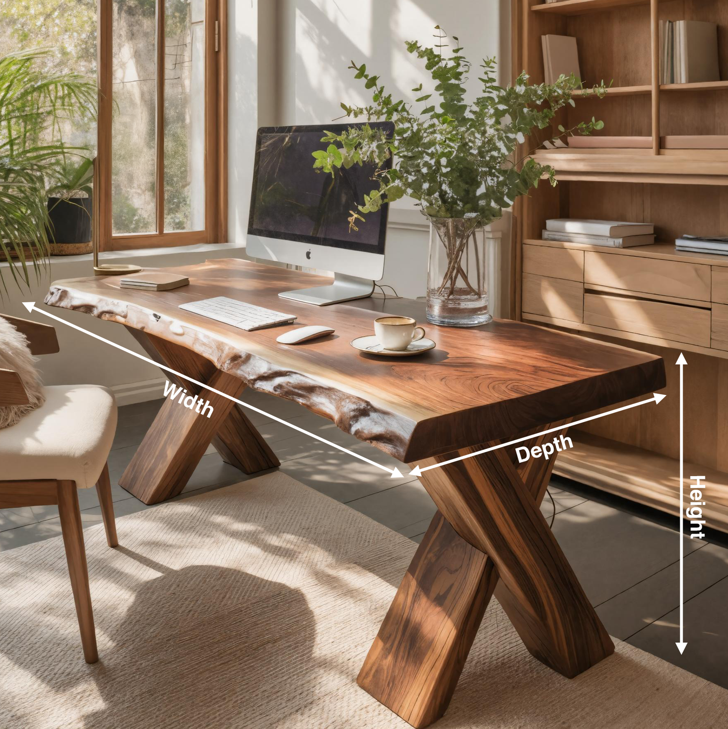 Live Edge Wooden Desk With X Legs For Rustic Home Office Or Studio Kitchnce