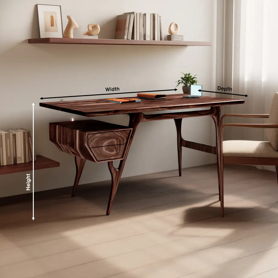 Mid Century Modern Wooden Writing Desk With Floating Drawer For Studio Kitchnce
