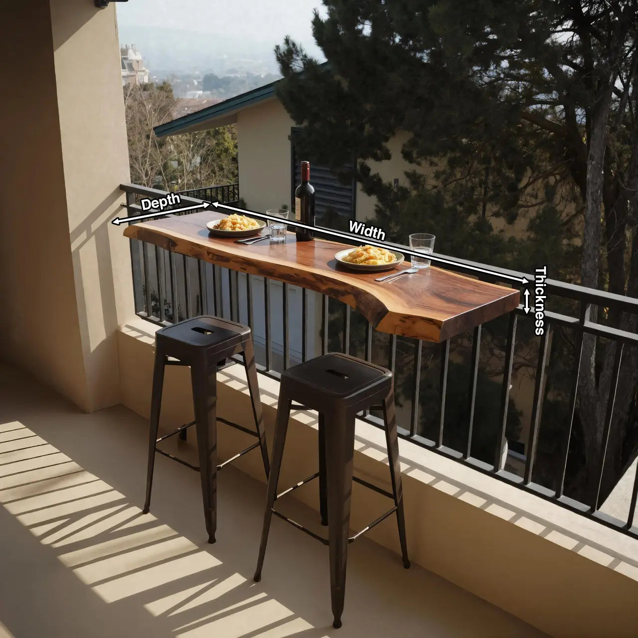 Live Edge Solid Wood Balcony Bar Table For Rail Mount Outdoor Breakfast Kitchnce