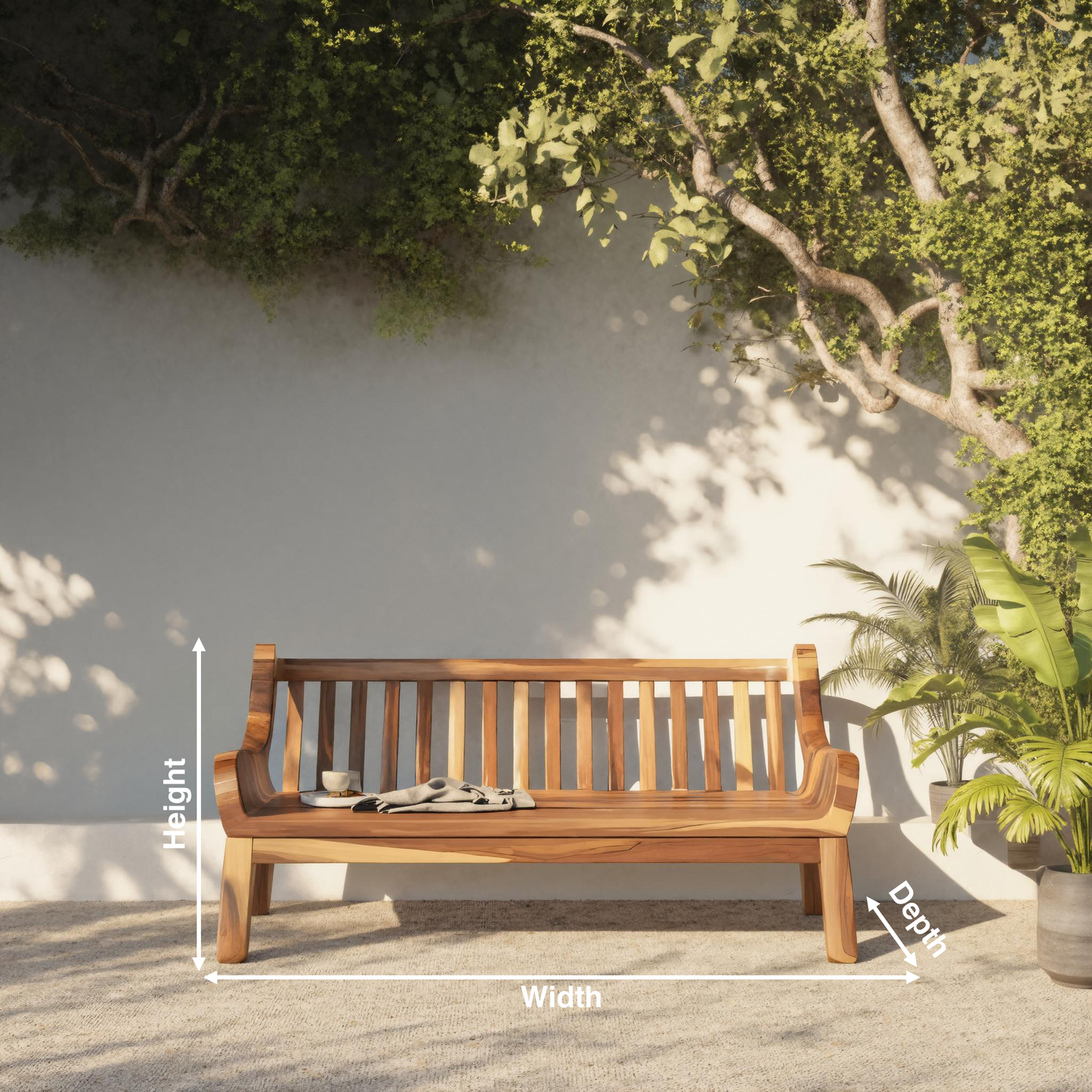 Contemporary Outdoor Wooden Bench With Curved Armrests For Garden Or Porch Kitchnce