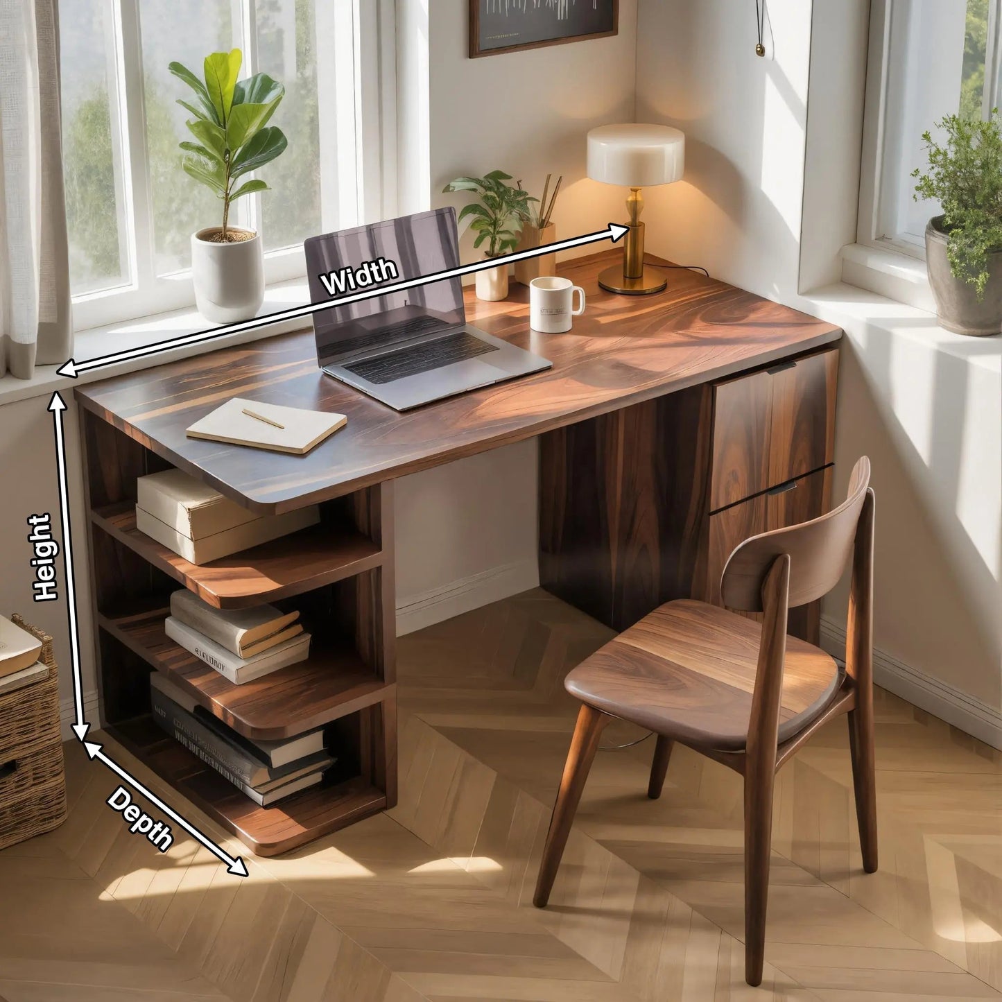 Contemporary Wooden Desk With Shelves And Drawers For Home Office Kitchnce