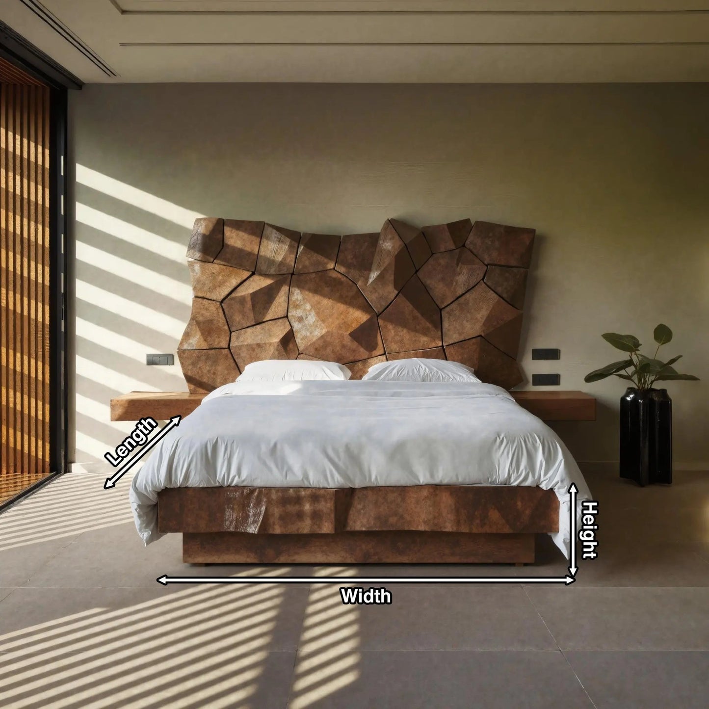 Sculptural Geometric Bed Frame For Modern Bedroom Kitchnce