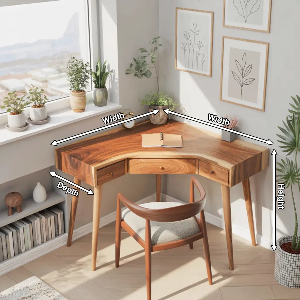 Mid Century Corner Wooden Desk With Drawer For Home Office Or Study Kitchnce