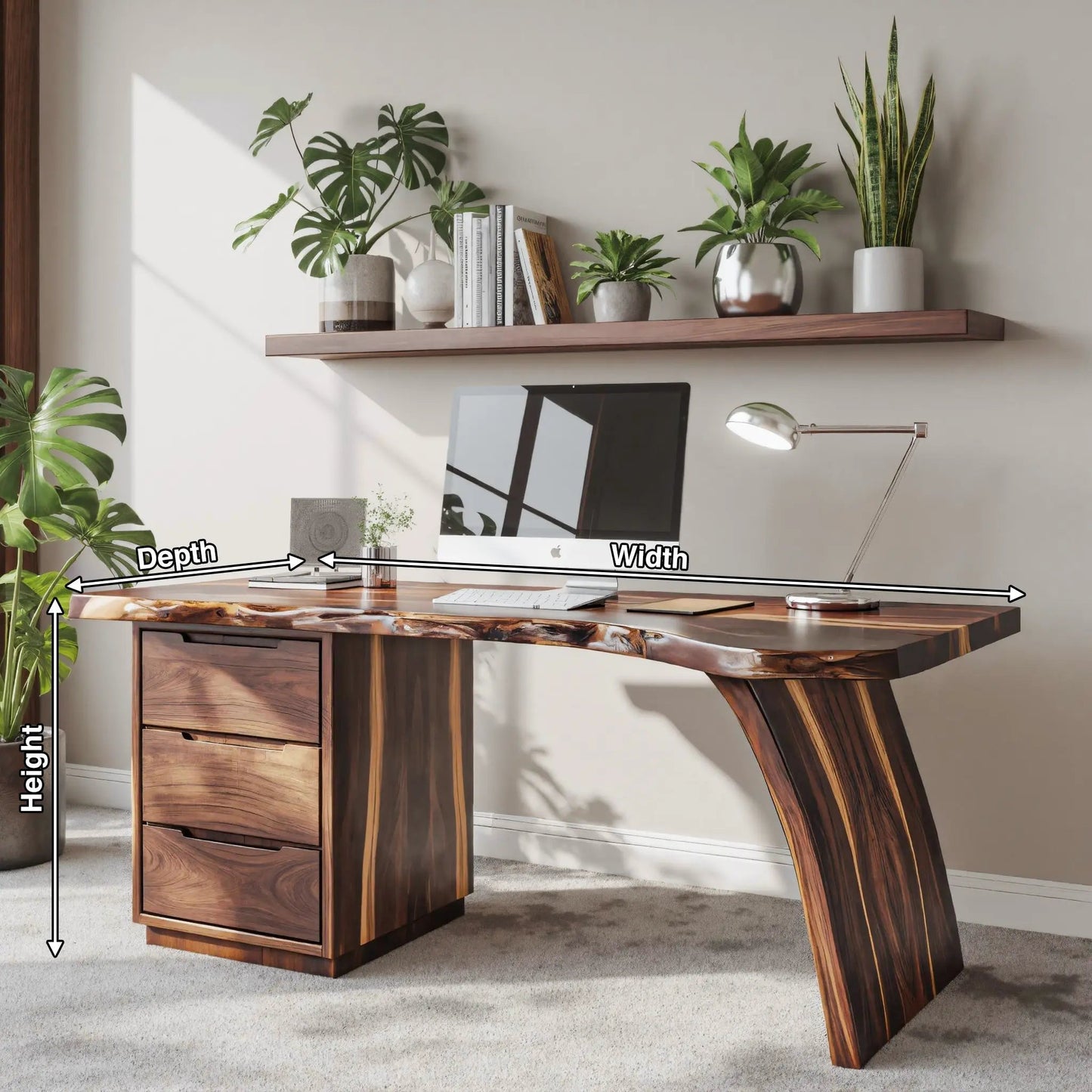 Artisan Live Edge Wooden Desk With Curved Legs For Home Office Kitchnce