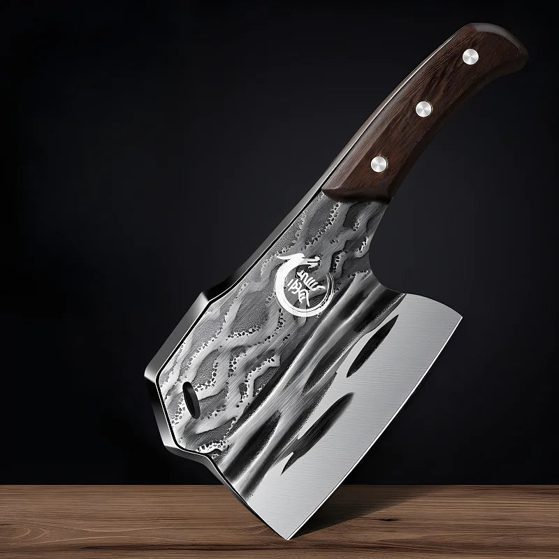 Heavy-Duty Bone Cutting Knife - Thickened, Weighted, High Hardness Chopping Knife with Comfortable Ebony Handle for Home Use