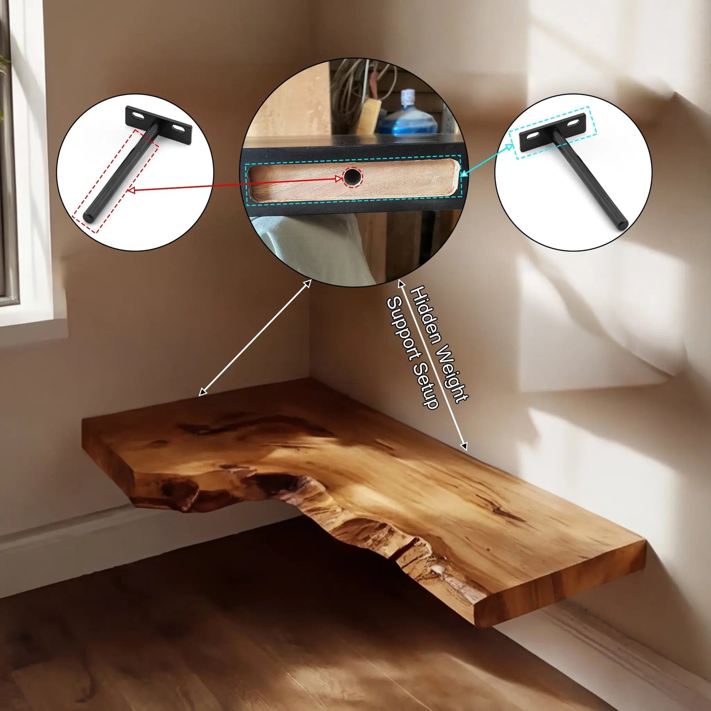 Selvara Live Edge Solid Wood Floating Shelf SPA302302 Kitchnce