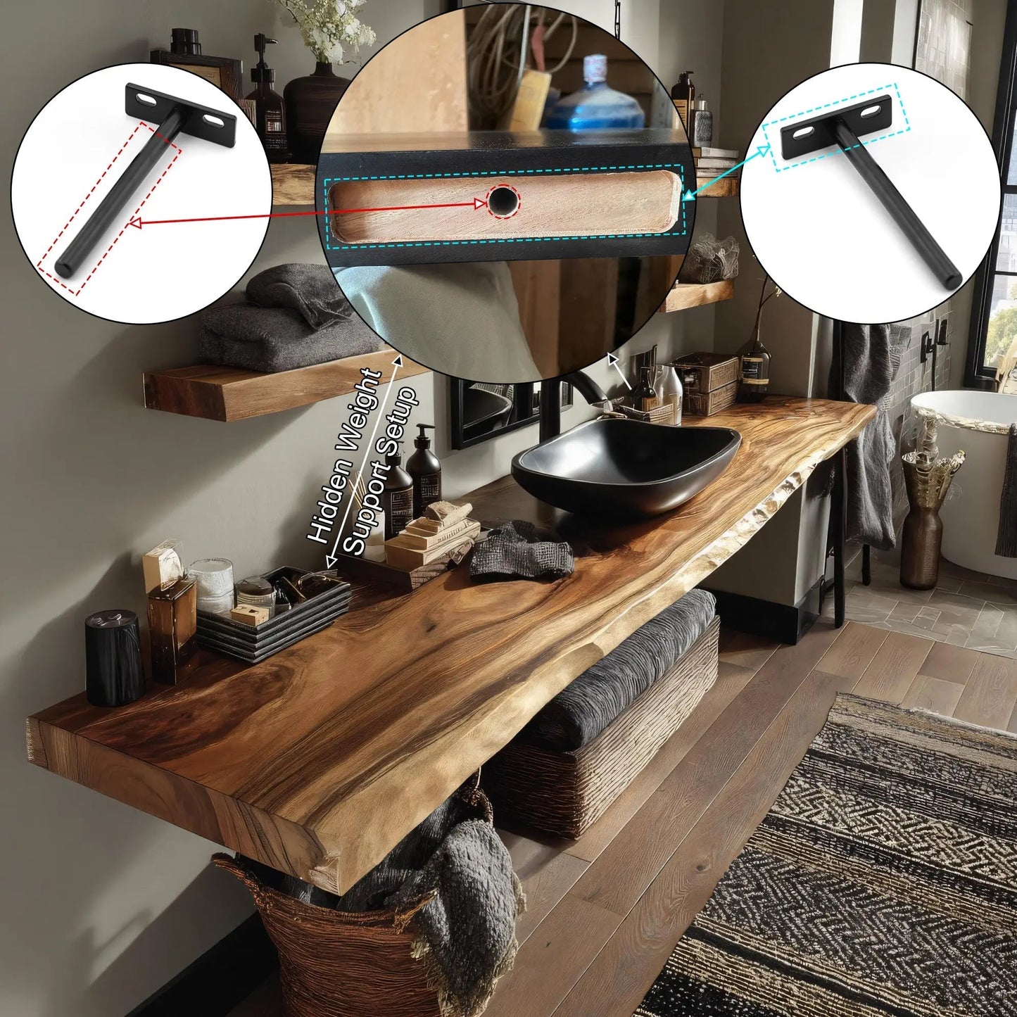 Selvara Solid Wood Floating Bathroom Vanity SPA254853 Kitchnce