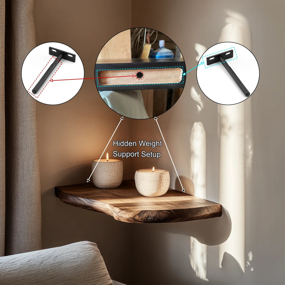 Selvaren Live Edge Solid Wood Corner Floating Shelf SPA606606 Kitchnce