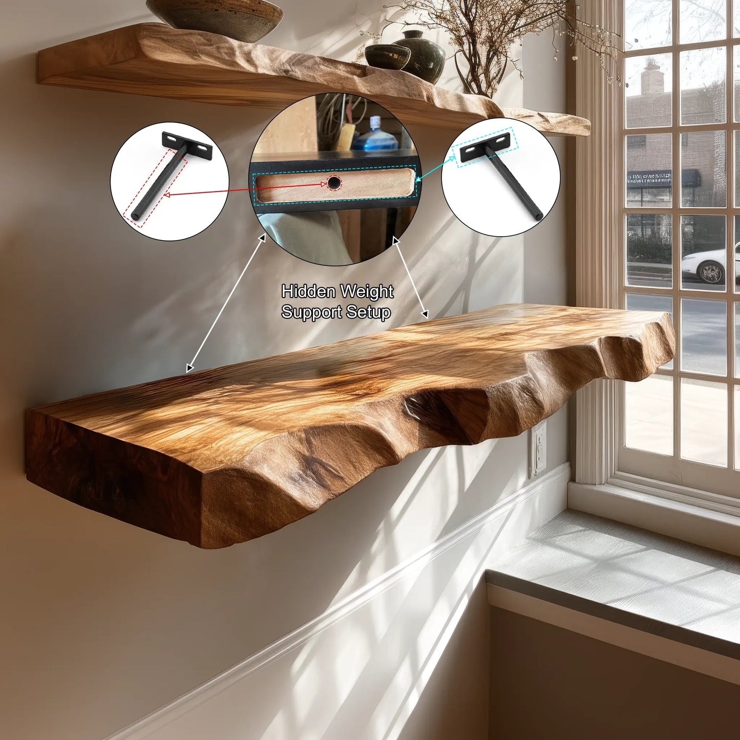 Seravin Live Edge Solid Wood Floating Shelf SPA358348 Kitchnce