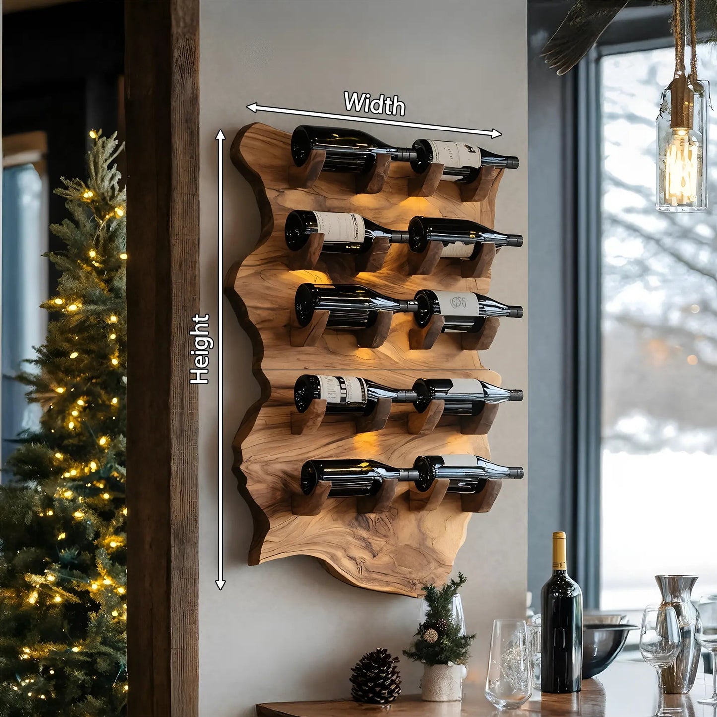 Farmhouse Wooden Live Edge Wine Holder For Furniture Decor Kitchnce