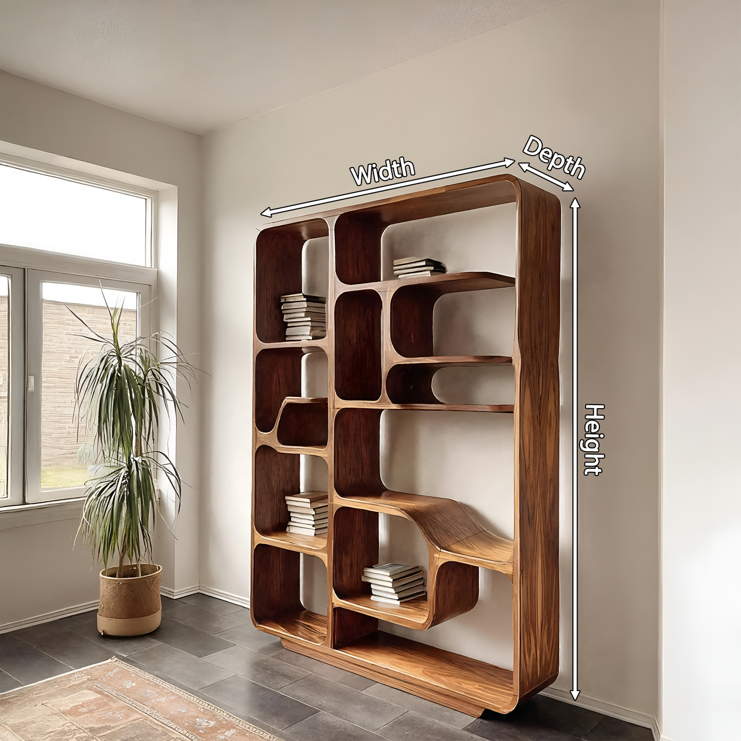 Modern Sculptural Bookshelf For Living Decor Or Bedroom Kitchnce