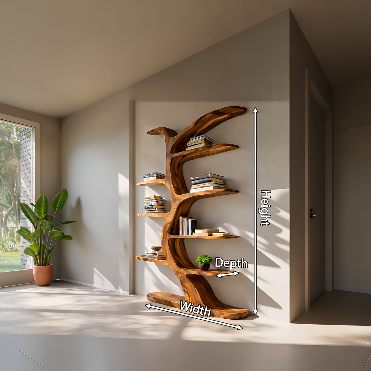 Modern Bookshelf Tree Inspired Curved Design For Living Room Kitchnce