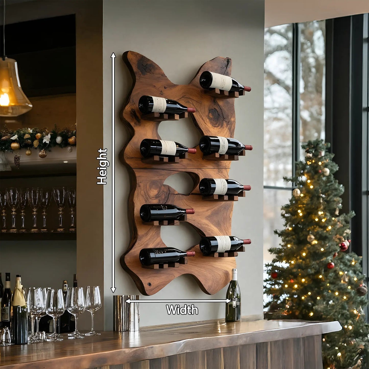 Mid Century Wooden Live Edge Wine Holder For Living Room Decor Kitchnce