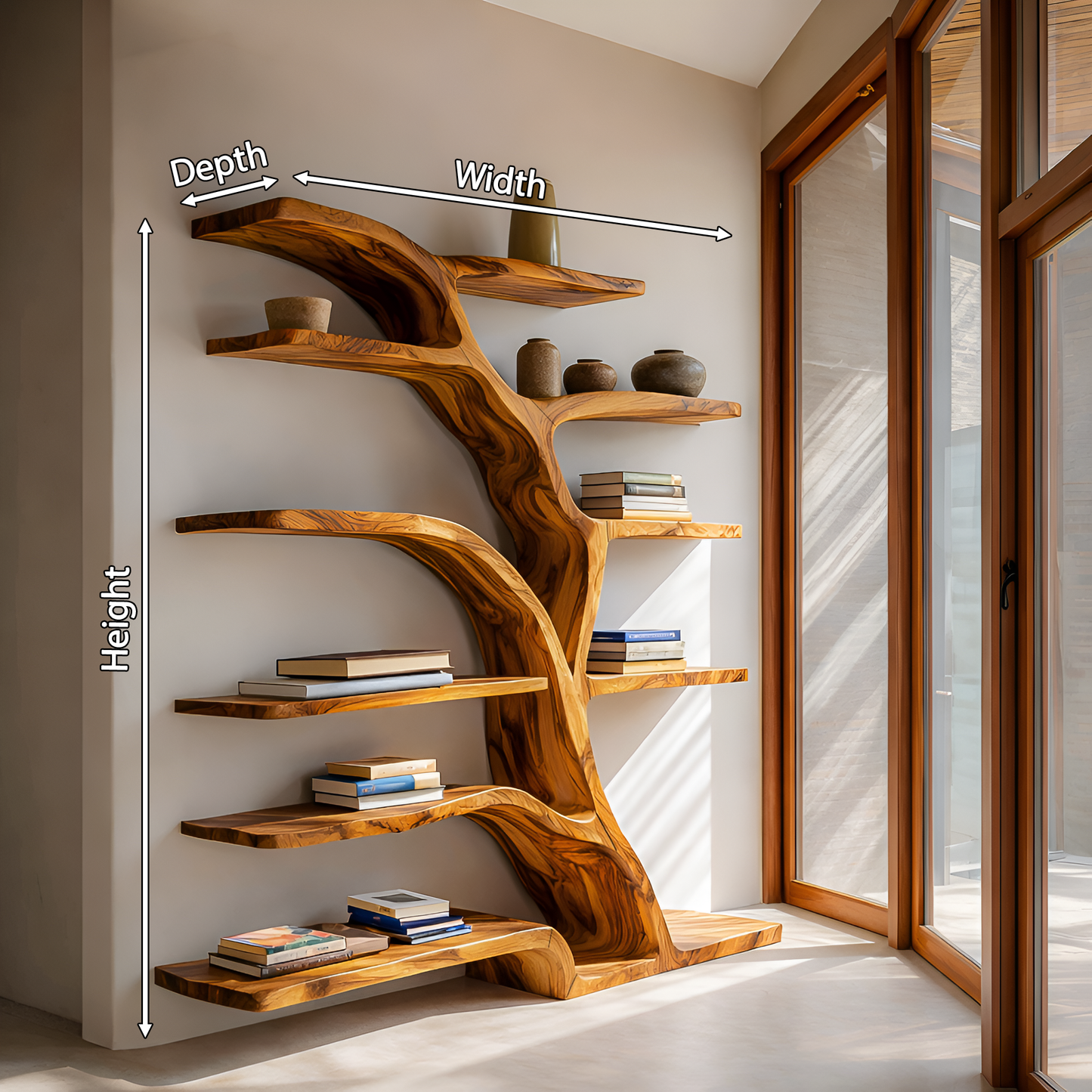 Modern Bookshelf Flowing Curved Design For Living Decor Kitchnce