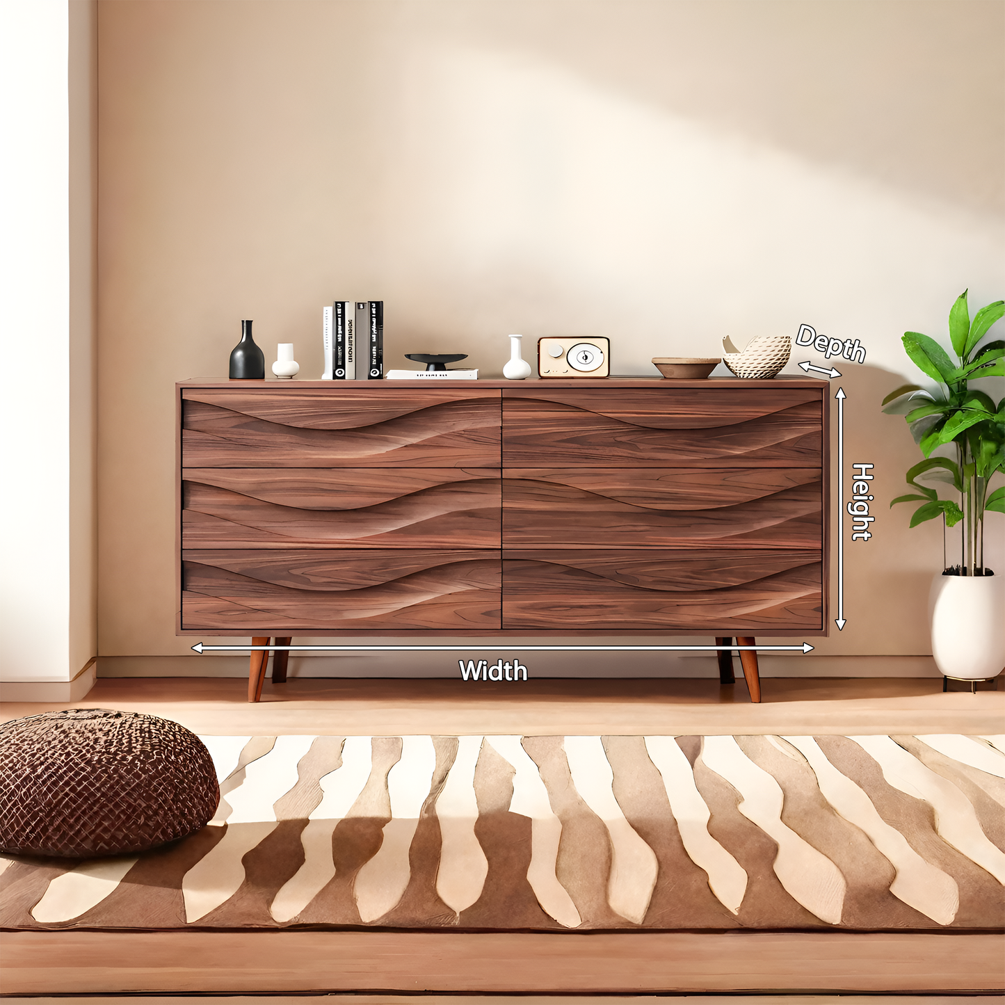 Modern Carved Wave Front Sideboard For Entryway Living Room Kitchnce